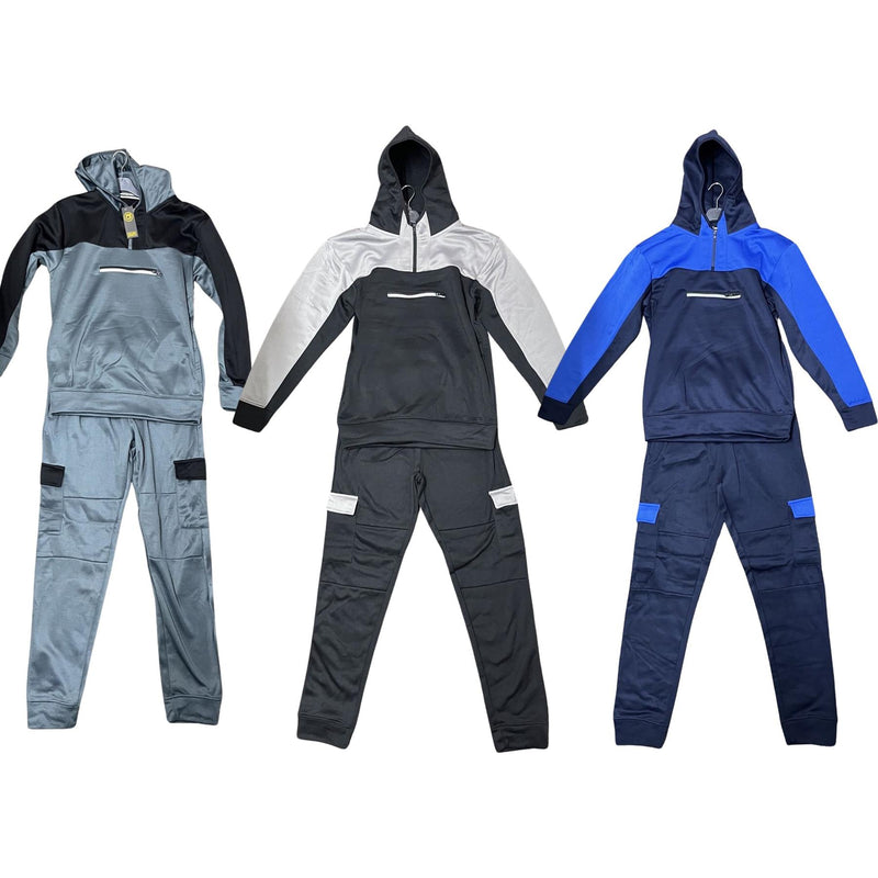 Mens Polyester Cargo Style Fleece Lined Tracksuit Slim Fit