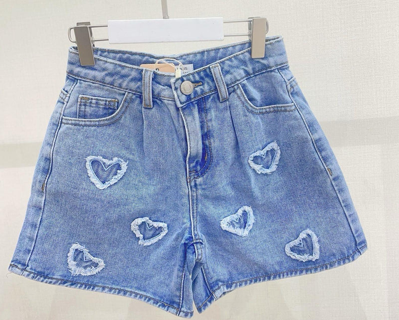 TTC DELILAH Girls Heart Rip Detail Denim Shorts