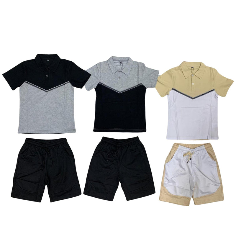 Boys Polo T-Shirt And Short Set Button Up 2660