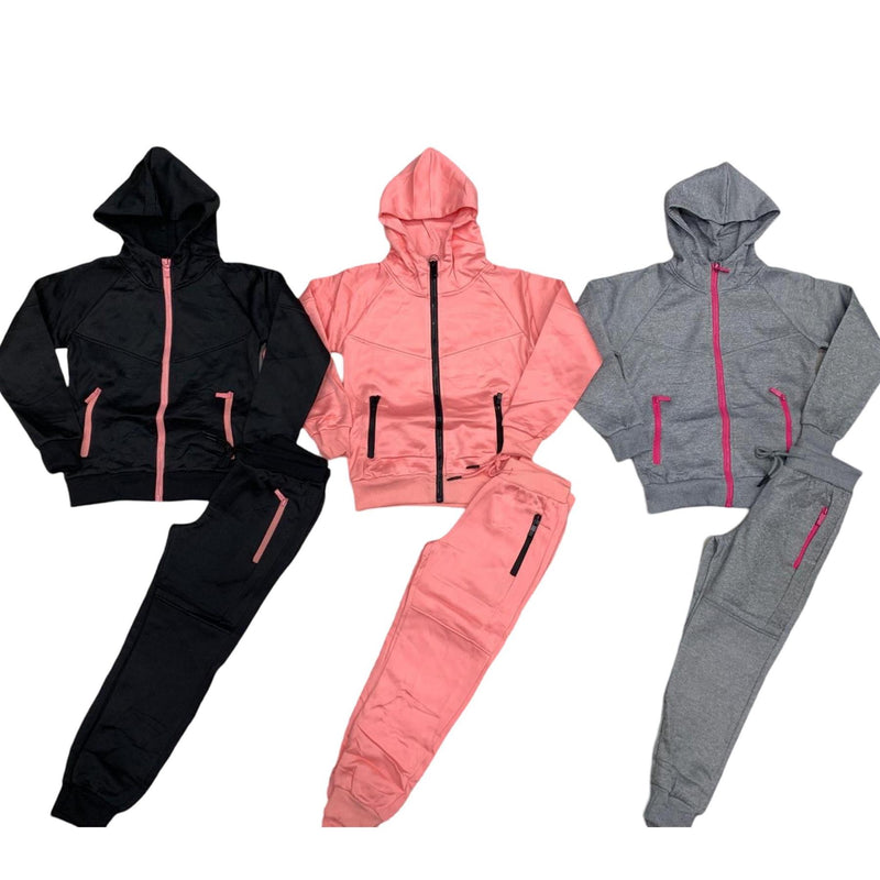 TTC OCEAN Girls Plain Contrast Zip Tracksuit