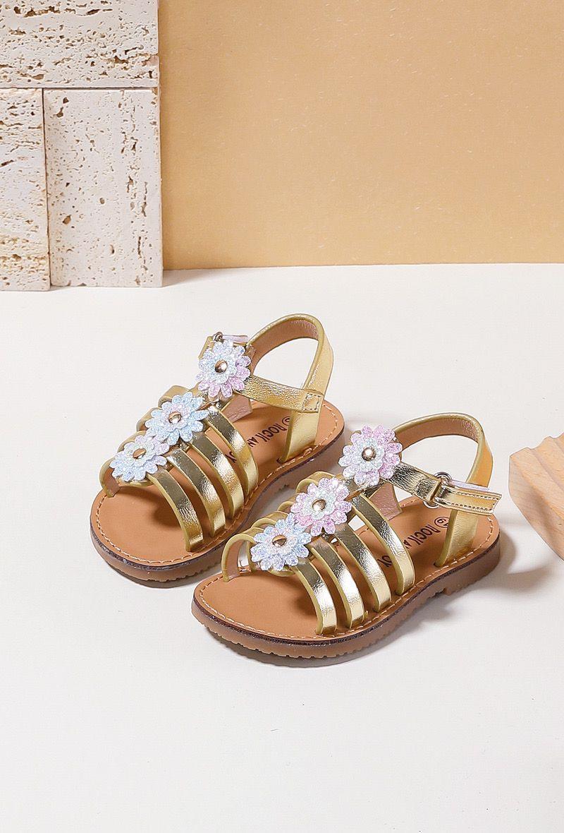 Girls Flower Detail Sandals Velcro Strap 334