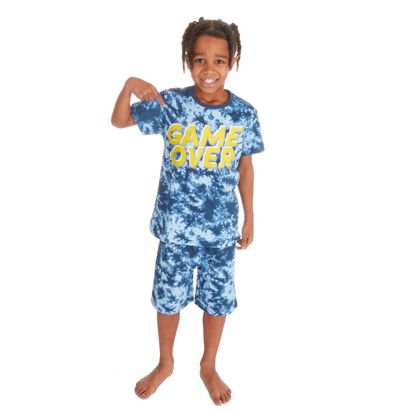 Boys Game Over Tie Dye Print Summer Pyjama Set