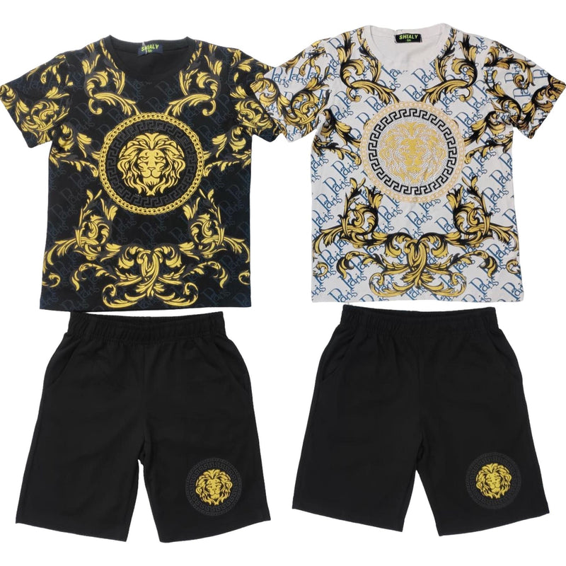 Boys Diamante Lion Print T-Shirt And Short Set F012