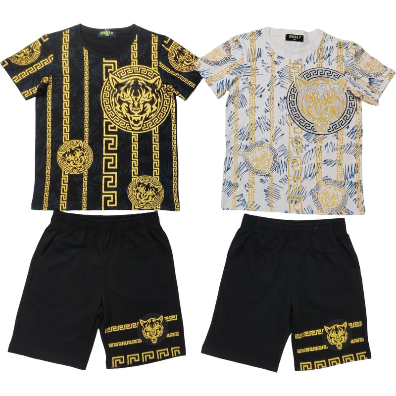 Boys Diamante Tiger Print T-Shirt And Short Set F009