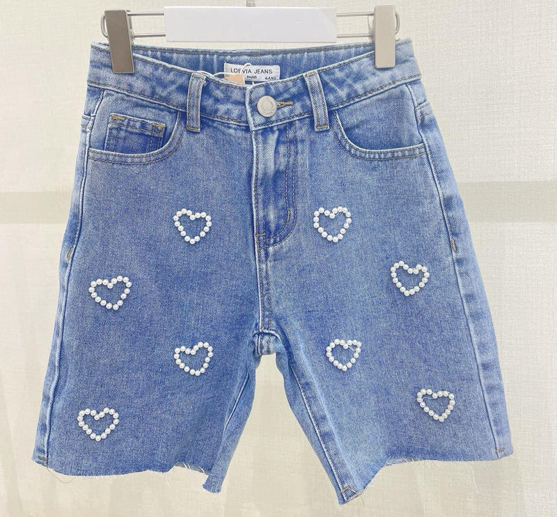 TTC NAOMI Girls Pearl Heart Detail Denim Shorts