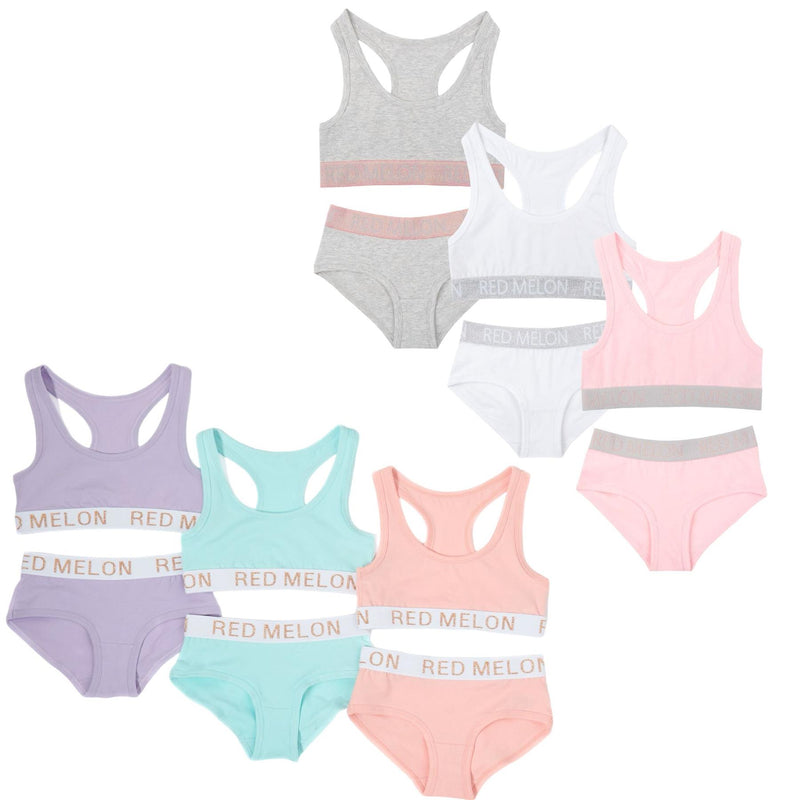 Girls 3 Pack Crop Top And Briefs Set