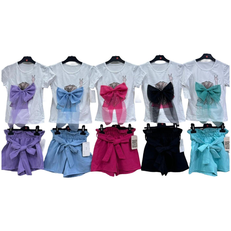 Girls Bow Detail T-Shirt And Short Set 2471