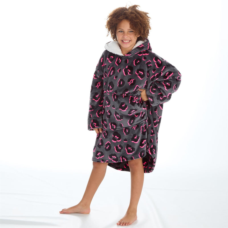 Girls Leopard Neon Oversized Hoodie