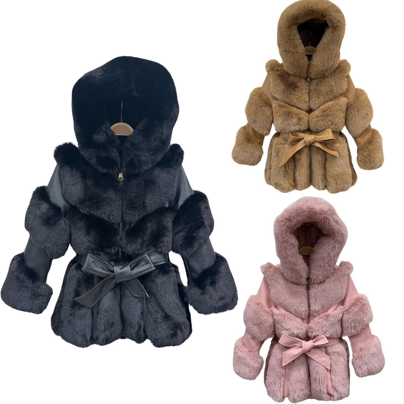 Girls Padded Coat With Faux Fur Detailing And Lining