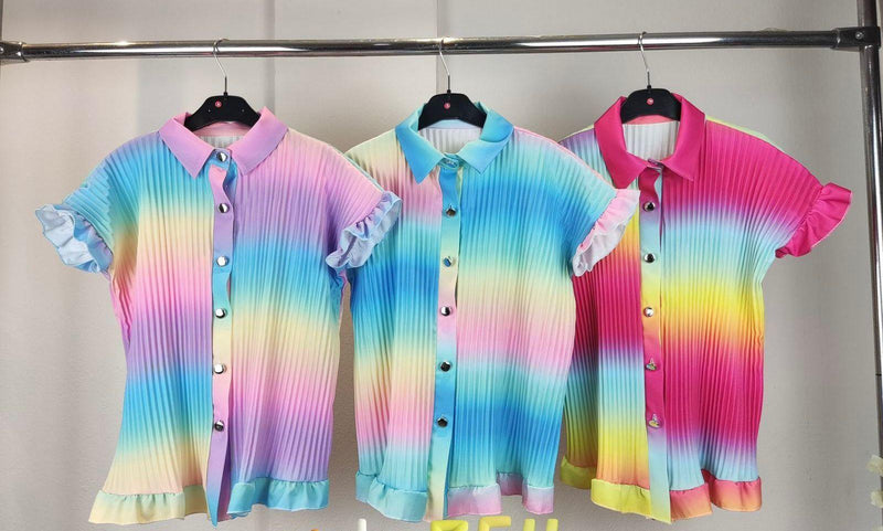 TTC XANTHE Rainbow Pleated Shirt Dress