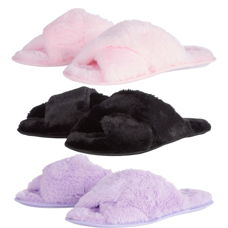 Ladies 3 Pack Plush X Slippers