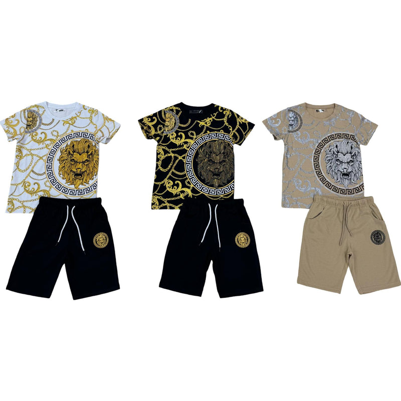 Boys Lion Print Diamante T-Shirt And Short Set H-159