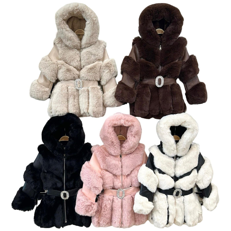 TTC ANAYA Coat Faux Fur Detailing Front And Back With Fleece Lining And Belt