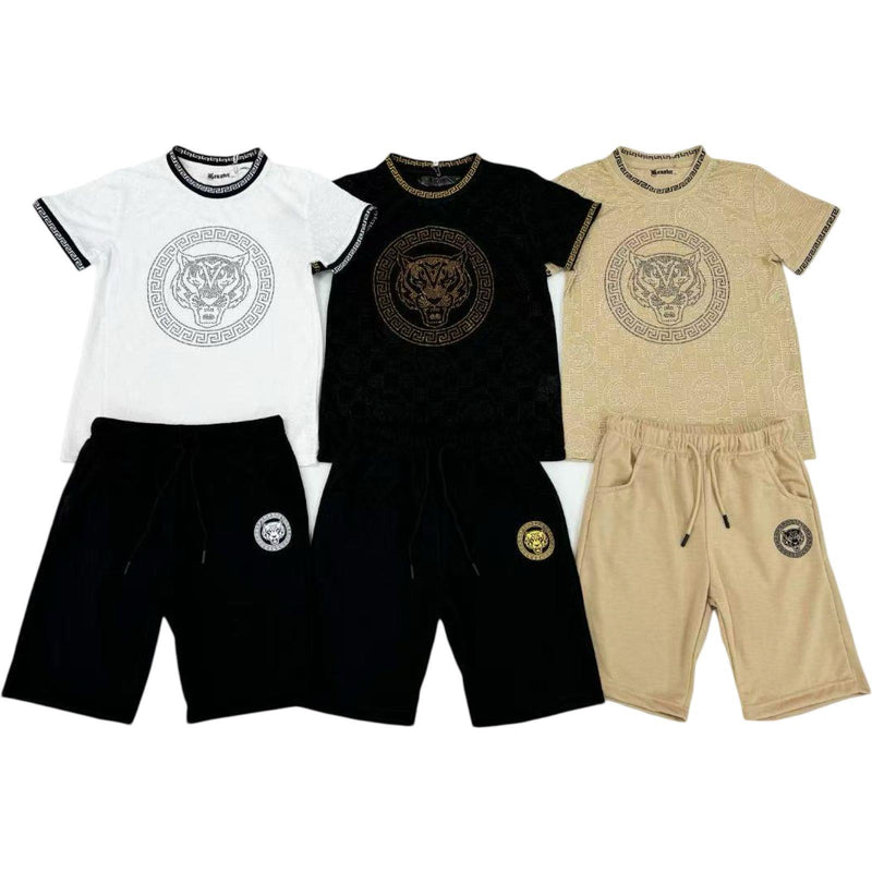 TTC LEO Boys Tiger Print Diamante T-Shirt And Shorts Set