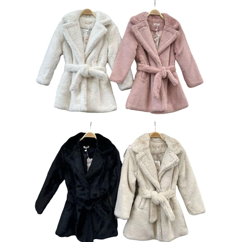 TTC TIANA Soft Faux Fur Popper Button Jacket With Belt