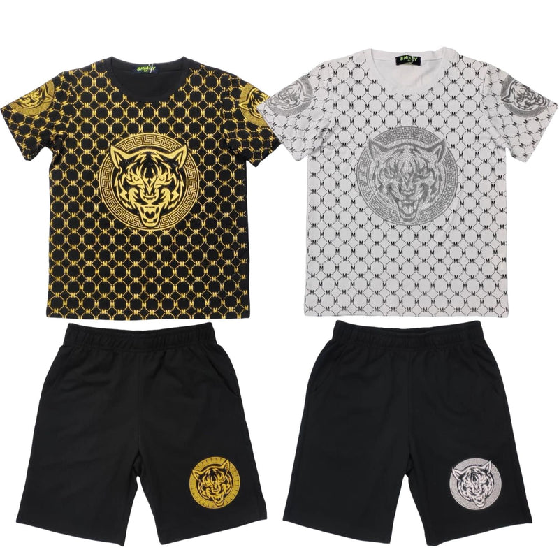 Boys Diamante Tiger Print T-Shirt And Short Set F008