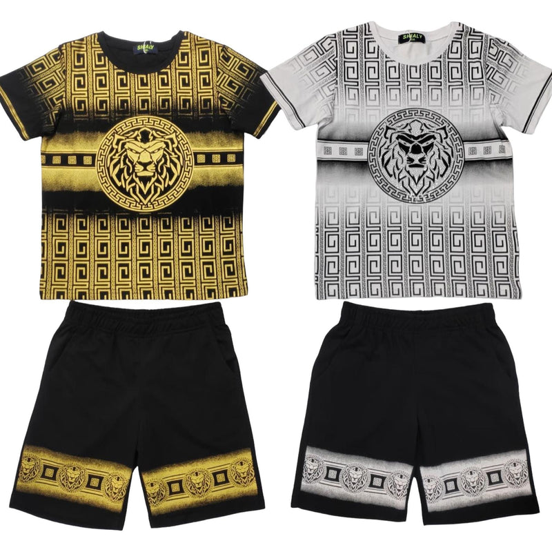 Boys Diamante Lion Print T-Shirt And Short Set F011