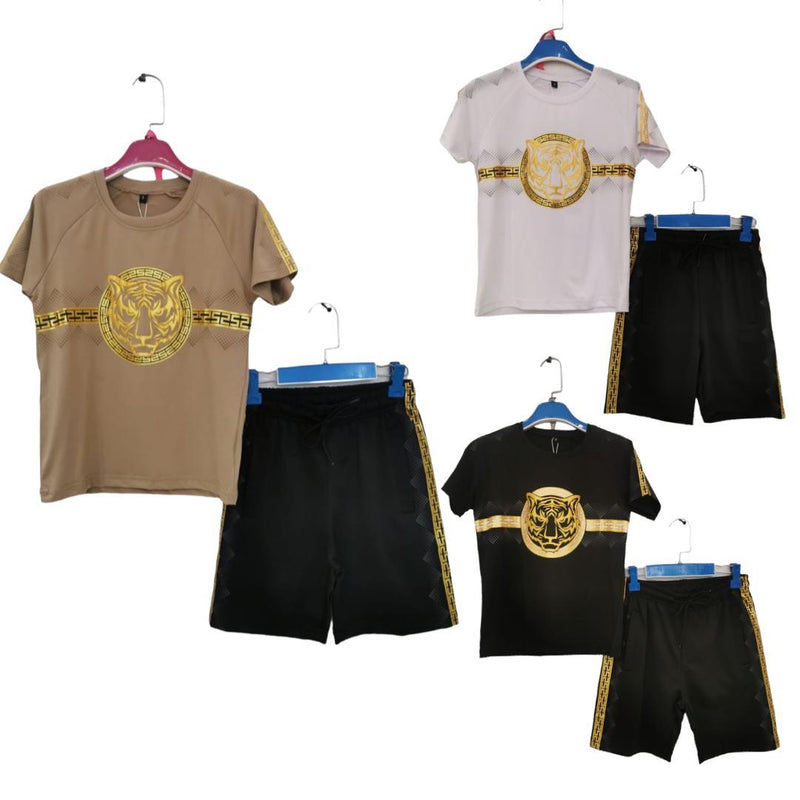 Boys And Mens Tiger Print T-Shirt And Short Set FY-1083