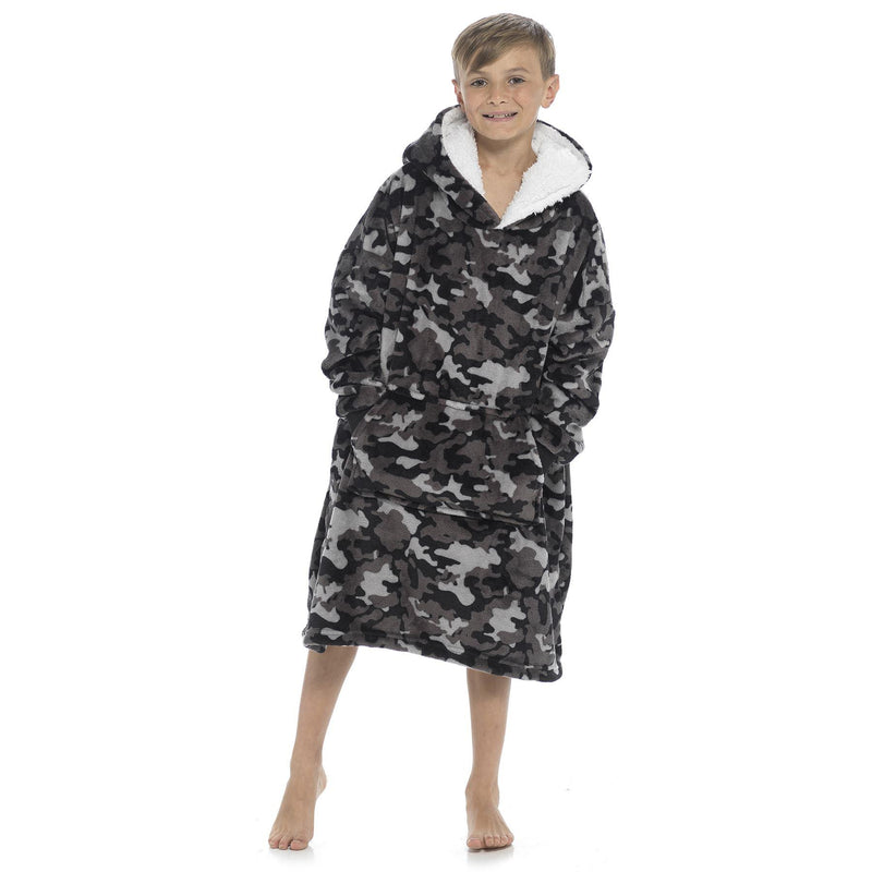 Kids And Adults Grey Camo Oversized Hoodie Fleece