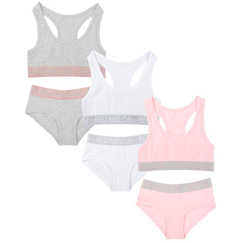 Girls 3 Pack Crop Top And Briefs Set