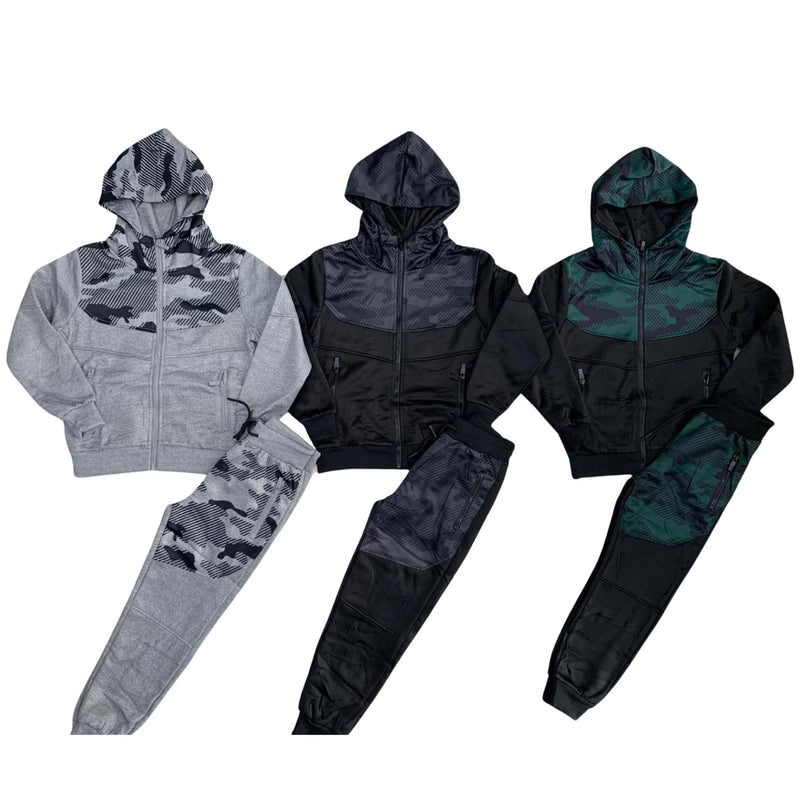 Boys And Mens Camo Print Fleece Tracksuit 3629