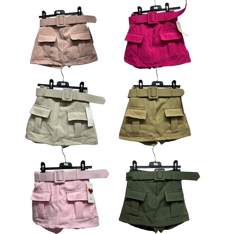 Girls Cargo Style Skorts With Belt 3913