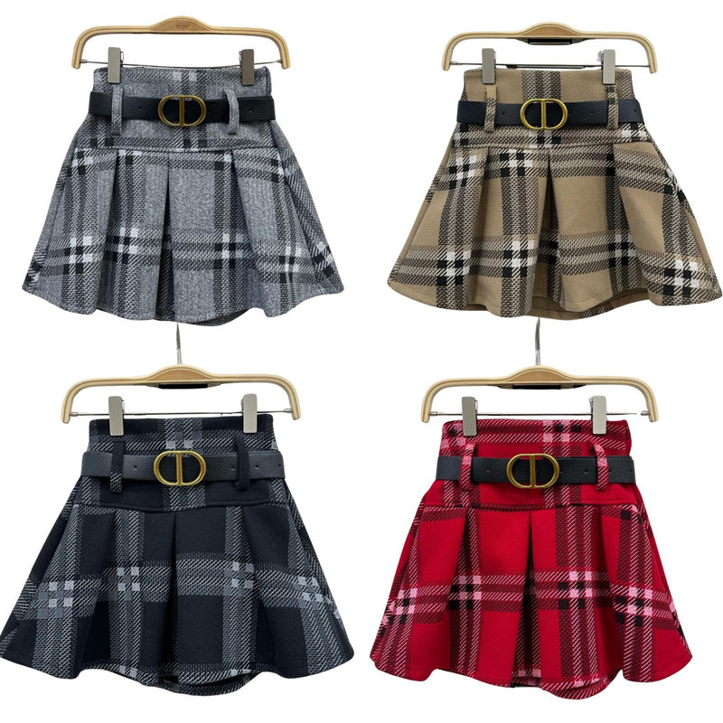 Girls Checked Skirt With Belt 6680