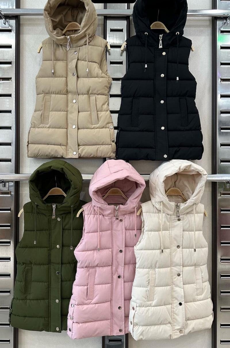 TTC MAISIE Longline Padded Hooded Gilets With Fleece Lining