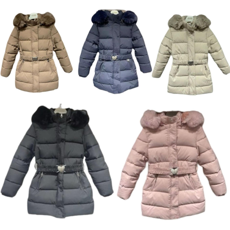 TTC ZENAYA Coat Belted Padded Fleece Line Faux Fur Hood Removable