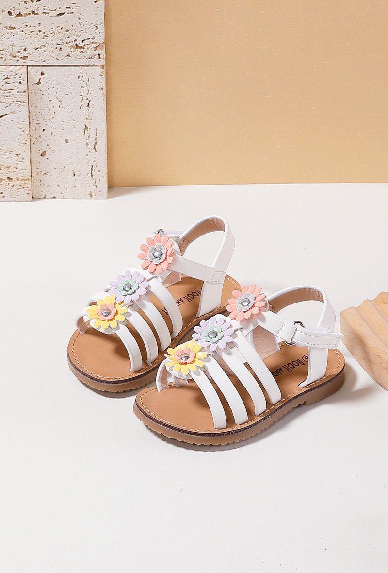 Girls Flower Detail Sandals Velcro Strap 334