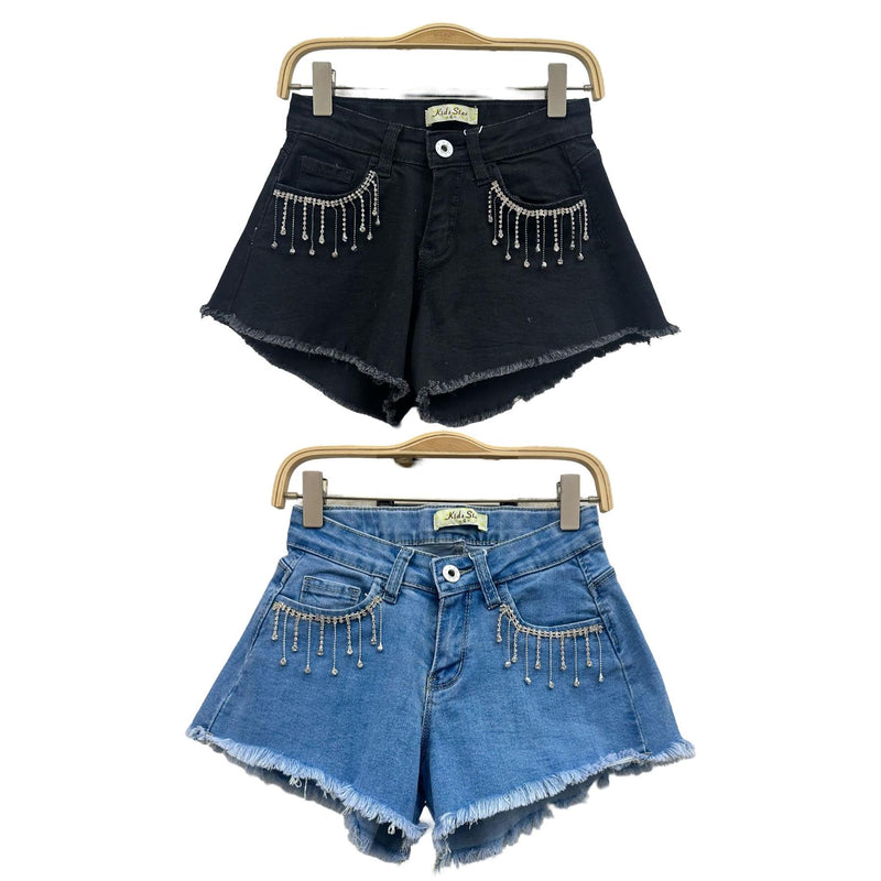 Girls Diamante Crystal Detailing Denim Shorts PT-393