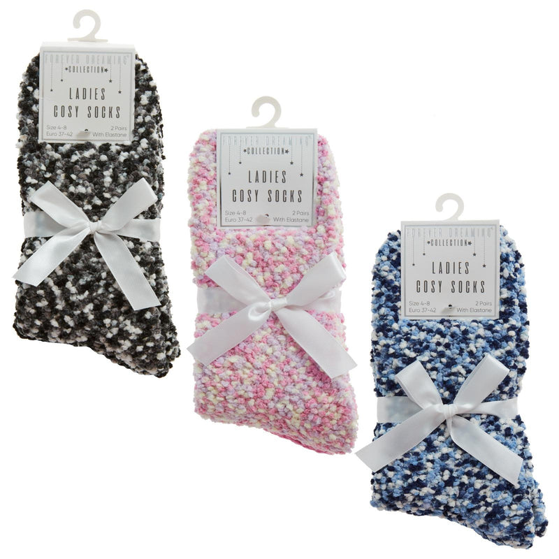 Ladies Popcorn Cosy Lounge Socks 2 Pack