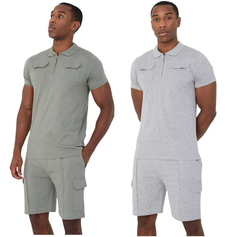 Mens Brave Soul Quarter Zip Polo Shirt And Short Set