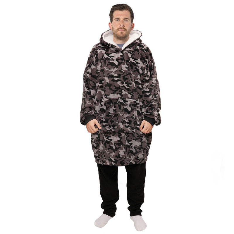 Kids And Adults Grey Camo Oversized Hoodie Fleece