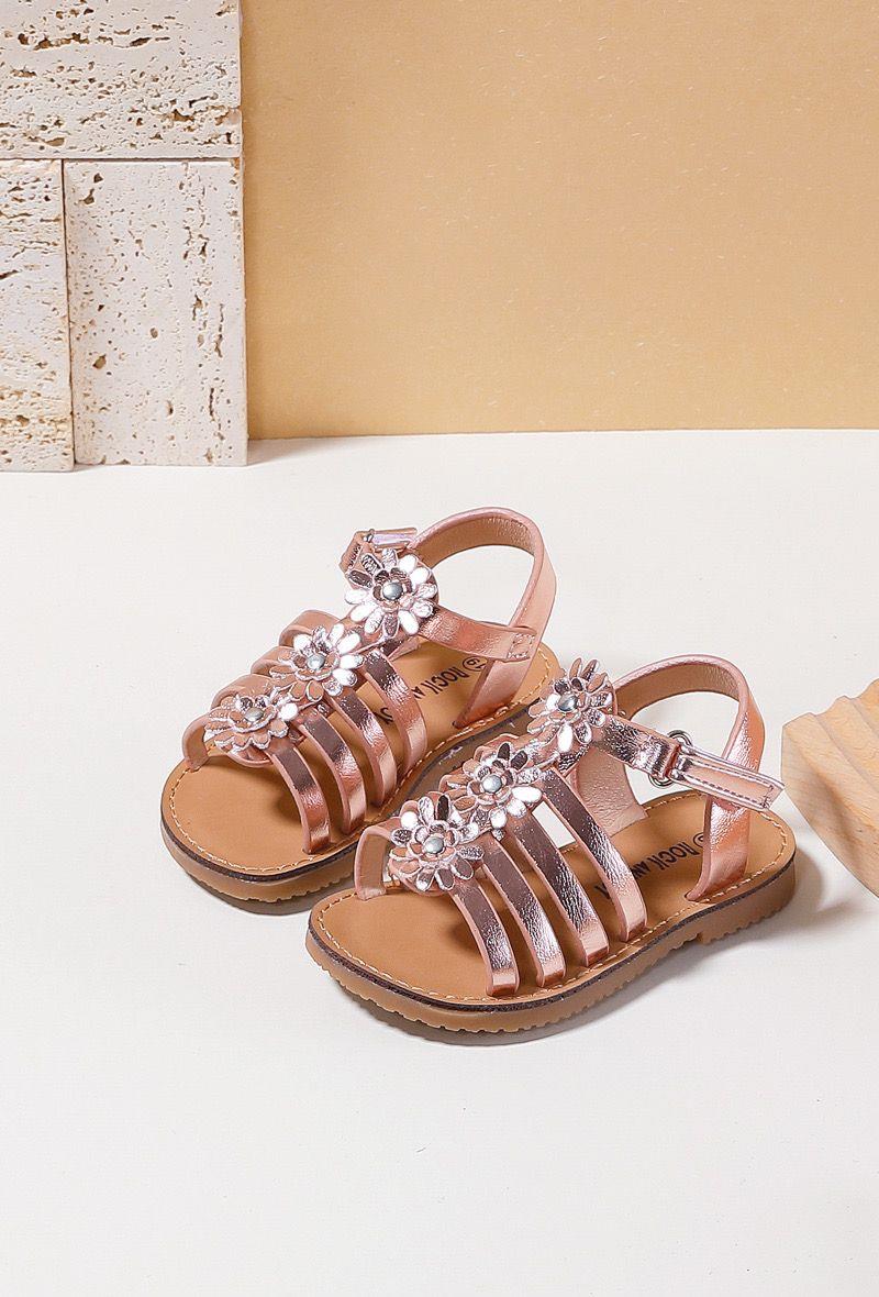 Girls Flower Detail Sandals Velcro Strap 334