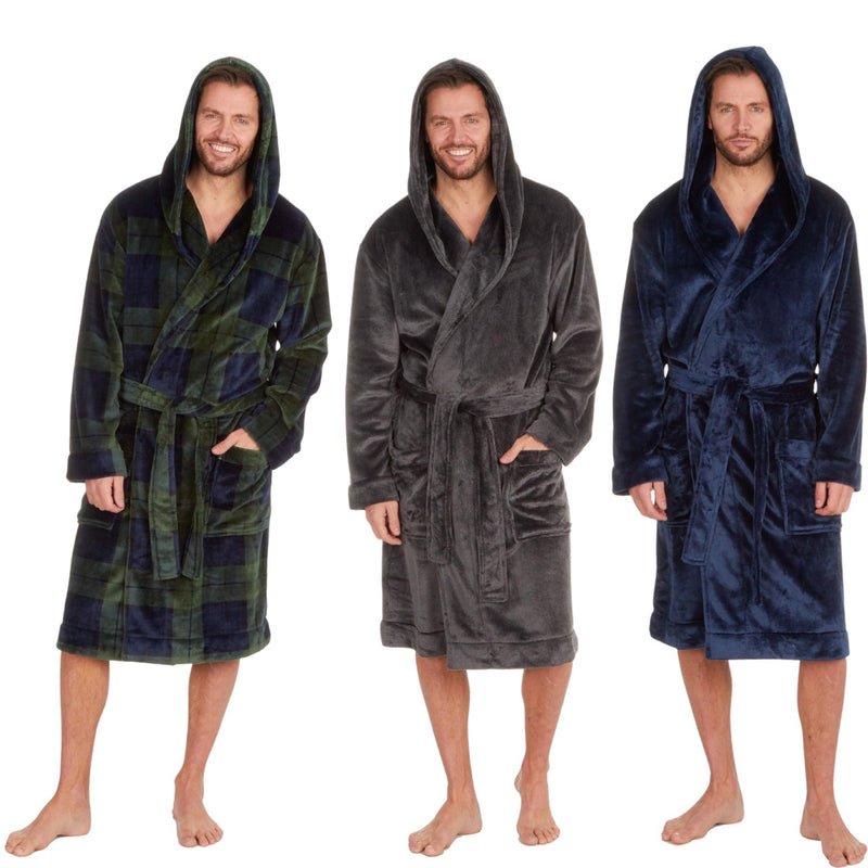 Mens Plush Fleece Hooded Robe