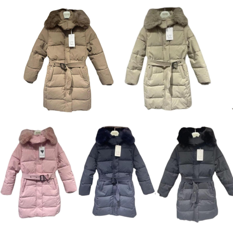 TTC EVA Coat Padded With Faux Fur Hood Fleece Lined With Belt