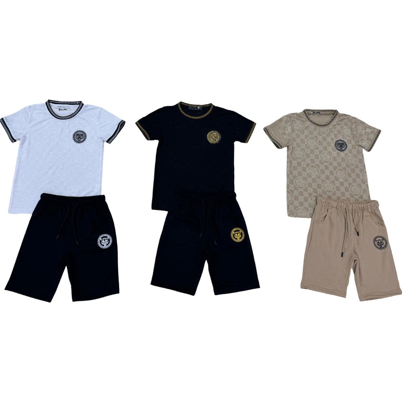 Boys Tiger Print Diamante T-Shirt And Short Set H-161