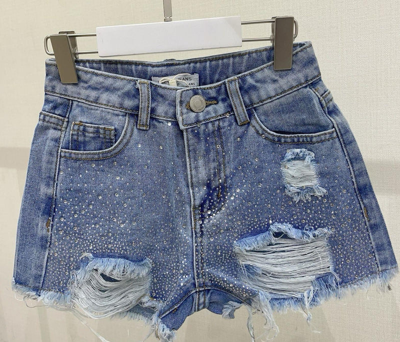 TTC HAZEL Girls Diamante And Rip Detailed Denim Shorts