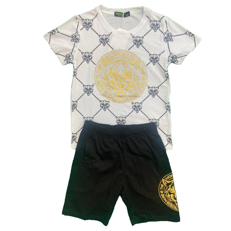 Boys Kids T-Shirt Shorts Set Diamante Tiger Print Fashion Summer Top And Short Set Outfit