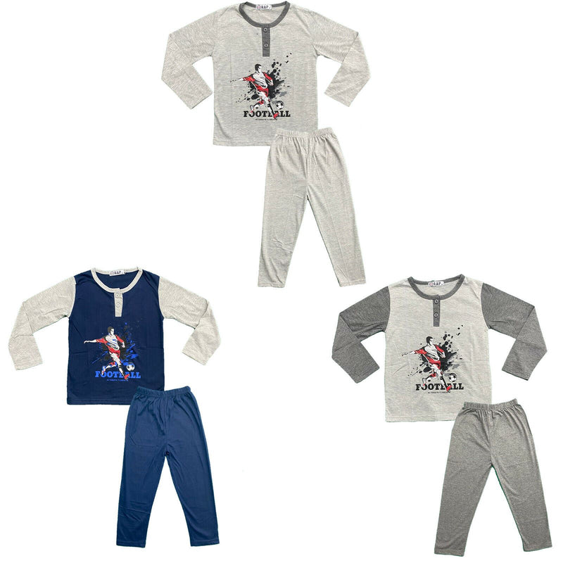 Boys Kids Pyjamas Long Sleeve Top Bottom Set Nightwear Football Cotton Sleepwear