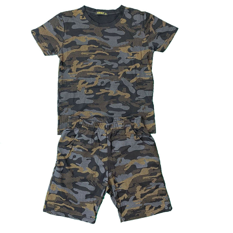 Boys Kids T-Shirt Shorts Set Camo Camouflage Army Fashion Summer Top S
