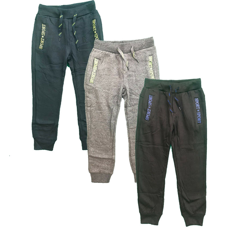 Boys Kids Plain Jogging Sports Tracksuit Bottoms Fleece Winter Joggers Warm.