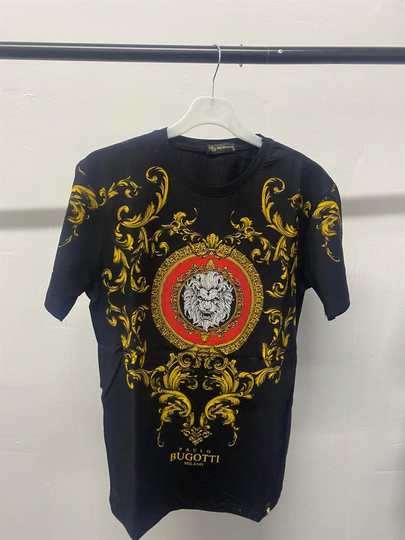 Mens Lion Print Diamante T-Shirt Bugotti