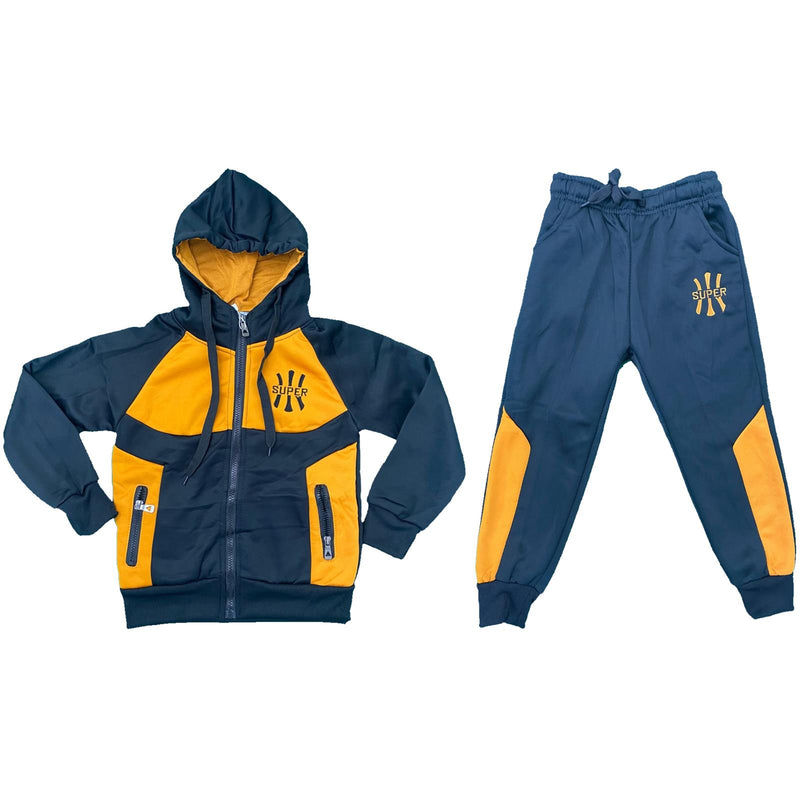 Boys Tracksuit Cotton Jacket Jogging Bottoms Set Outfit Panel Kids