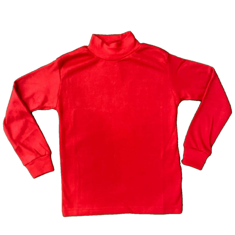 Kids Plain Long Sleeve Top Boys Girls T-Shirt Thick Cotton Stretch Polo Neck