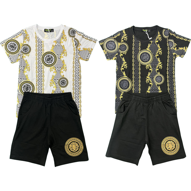 Boys Lion Baroque Print Short Set Outfit