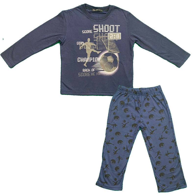 Boys Kids Pyjamas Long Sleeve Top Bottom Set Nightwear Football.