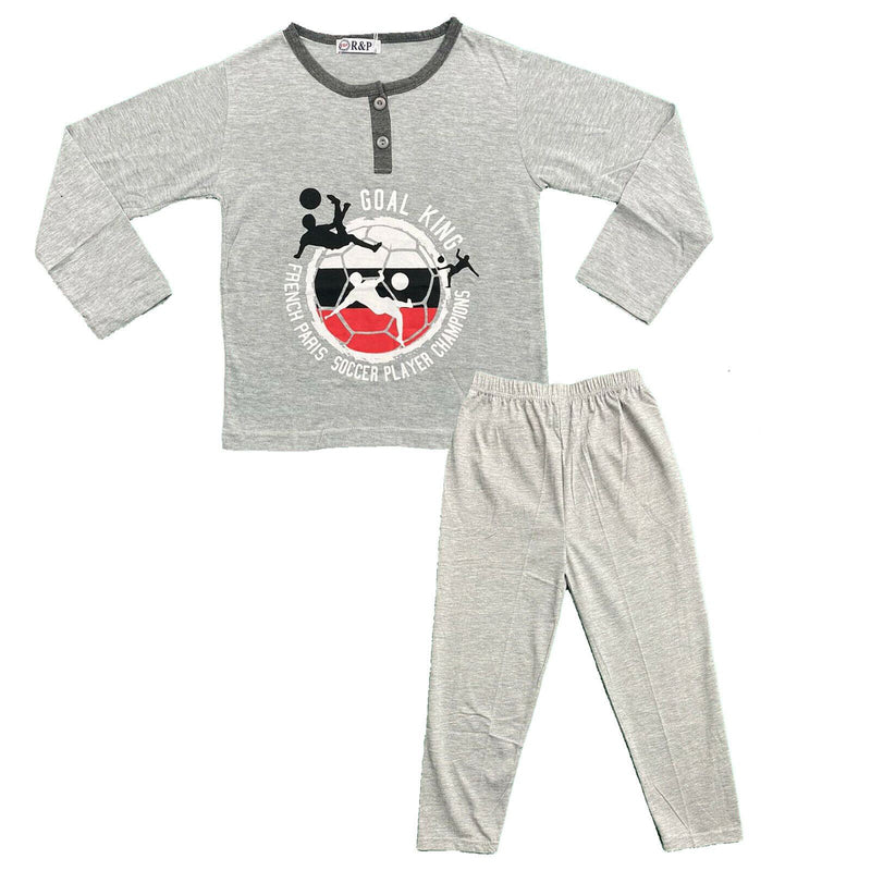 Boys Kids Pyjamas Nighty Long Sleeve Top Bottom Set Nightwear Football Cotton.