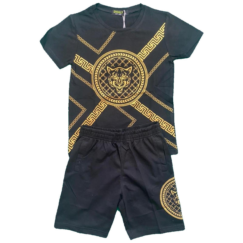 Boys Kids T-Shirt Shorts Set Diamante Tiger Print Fashion Summer Top And Short Set.